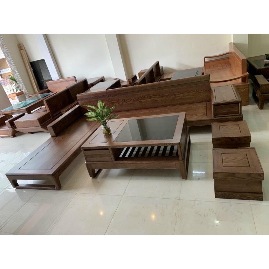 Bộ bàn ghế phòng khách gỗ sồi Nga dáng chữ L chân quỳ