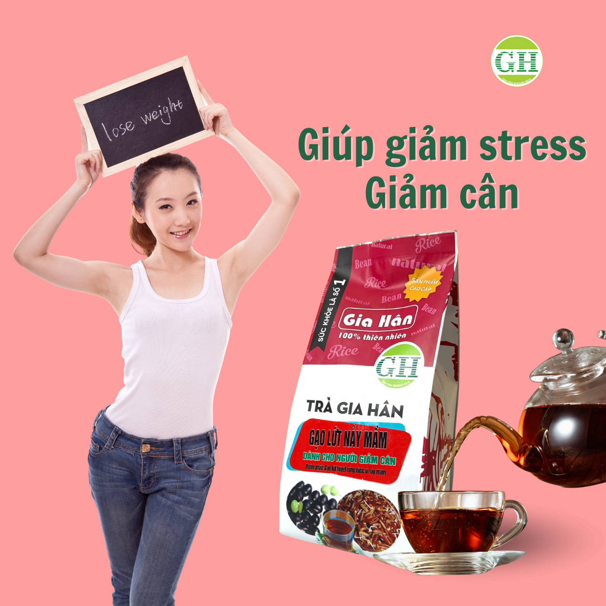 TRÀ GẠO LỨT GIẢM CÂN GIA HÂN , GIẢM MỠ 100% Thiên nhiên