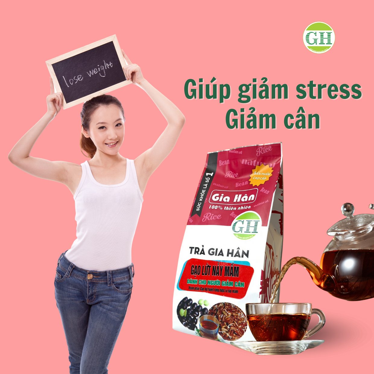 TRÀ GẠO LỨT GIẢM CÂN GIA HÂN , GIẢM MỠ  [ 500G] 100% Thiên nhiên 