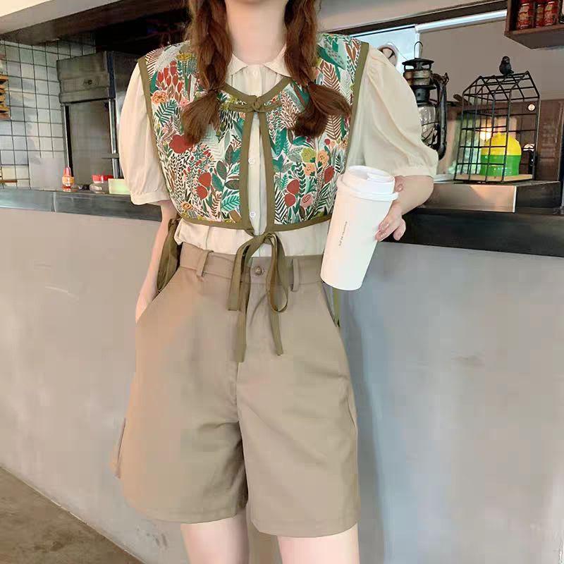 Áo gile croptop nữ khoác ngoài hè thu buộc dây hoạ tiết hoa lá thổ cẩm (có sẵn)