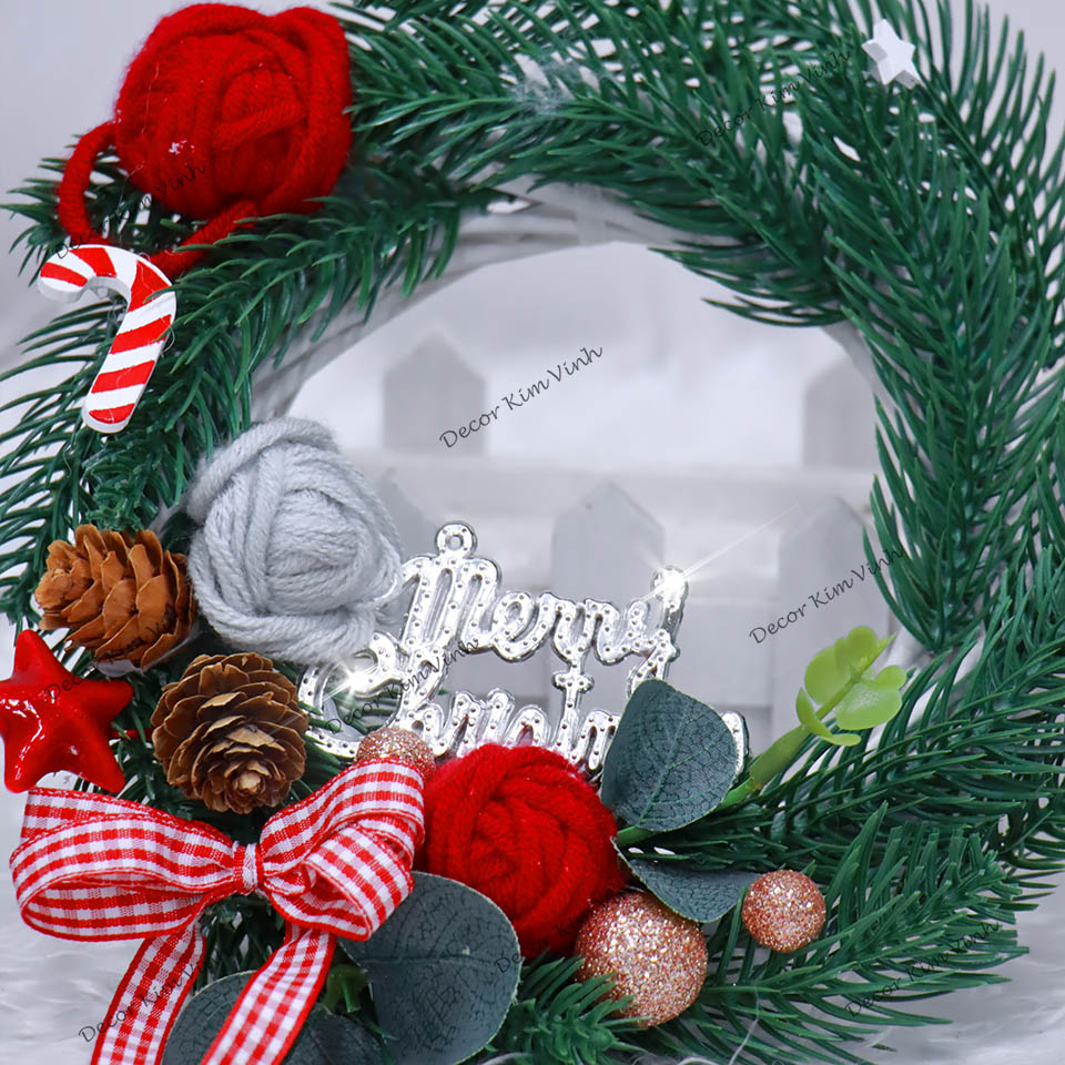 Vòng Hoa Noel VN09 15CM Vòng Nguyệt Quế Giáng Sinh Có Đèn