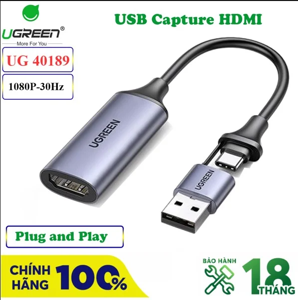 Card ghi hình HDMI sang USB 2.0, Type C live streaming 1080P Ugreen 40189 - Hàng chính hãng