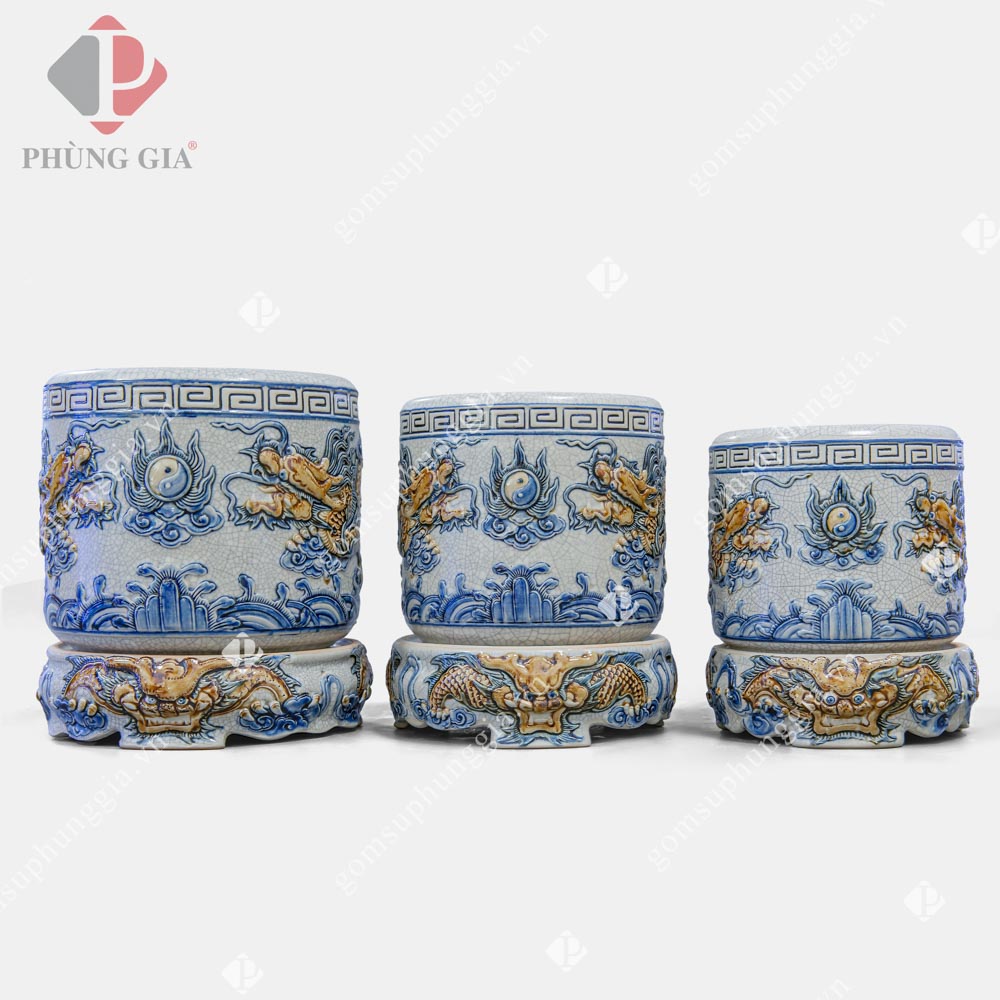 Bát hương Men Rạn Đắp Nổi họa tiết Rồng