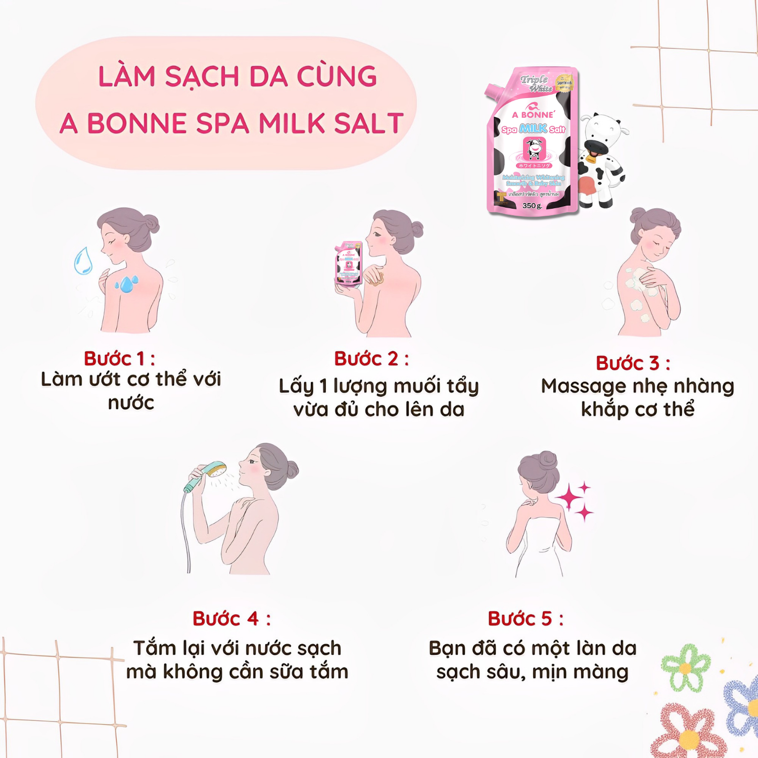 Muối Tắm Sữa Bò A Bonne Tẩy Tế Bào Da Chết Body Thái Lan 350gr