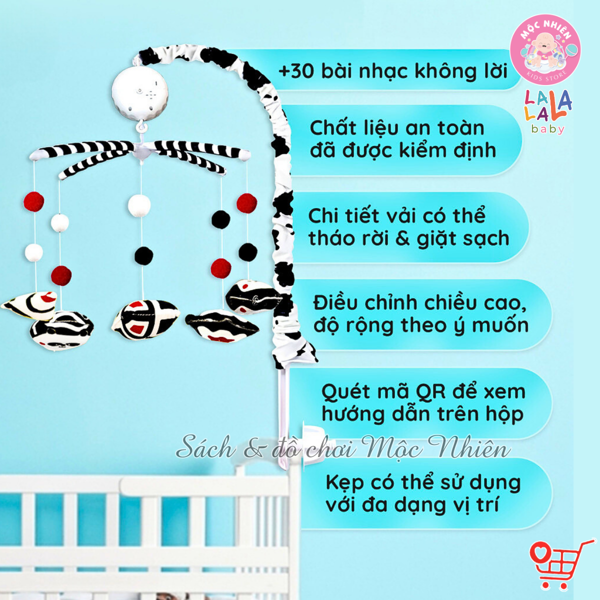 Đồ Chơi Treo Nôi Cũi Tự Động Quay kèm Phát Nhạc 36 Bài Hát Cho Bé Sơ Sinh - Baby Crib Mobile - Lalala baby