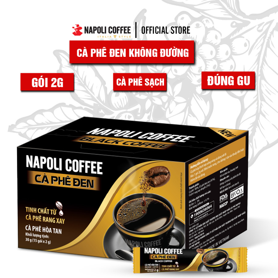 Cà phê đen hòa tan không đường Napoli Coffee - Cafe Arabica rang xay hạt sạch chua thanh hậu ngọt