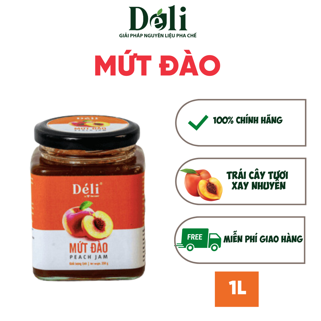 Mứt Déli Vị Đào - Hủ 350ml, Hàng Chính Hãng, Dùng Pha Chế Trà Trái Cây, Đá Bào