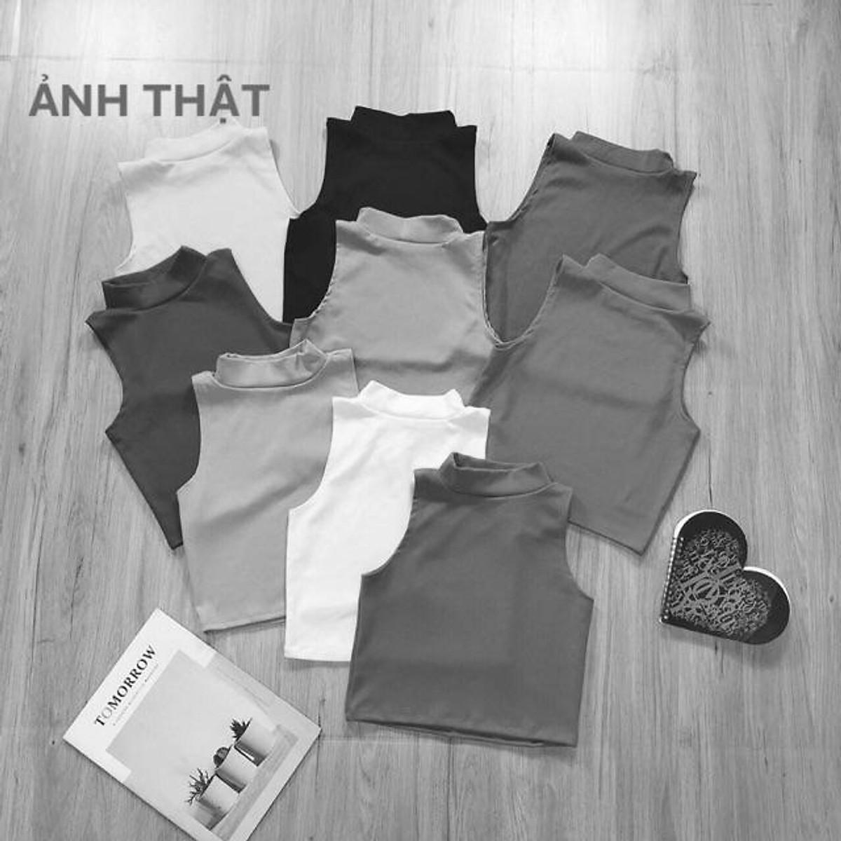 Áo thun croptop cổ lọ KHÔNG TAY - nhiều màu - chất dày