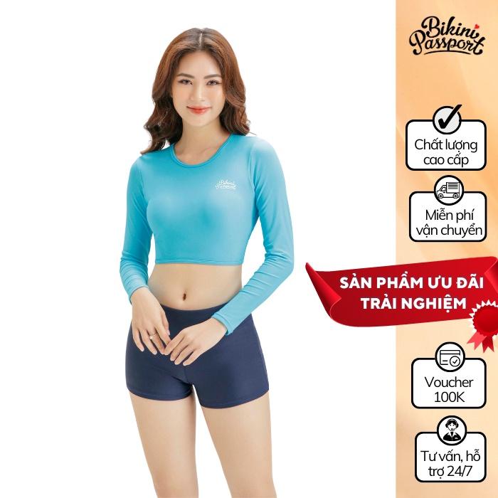 Áo bơi NỮ lẻ BIKINI PASSPORT kiểu tay dài gắn logo - màu Xanh da trời - BS1002_BU