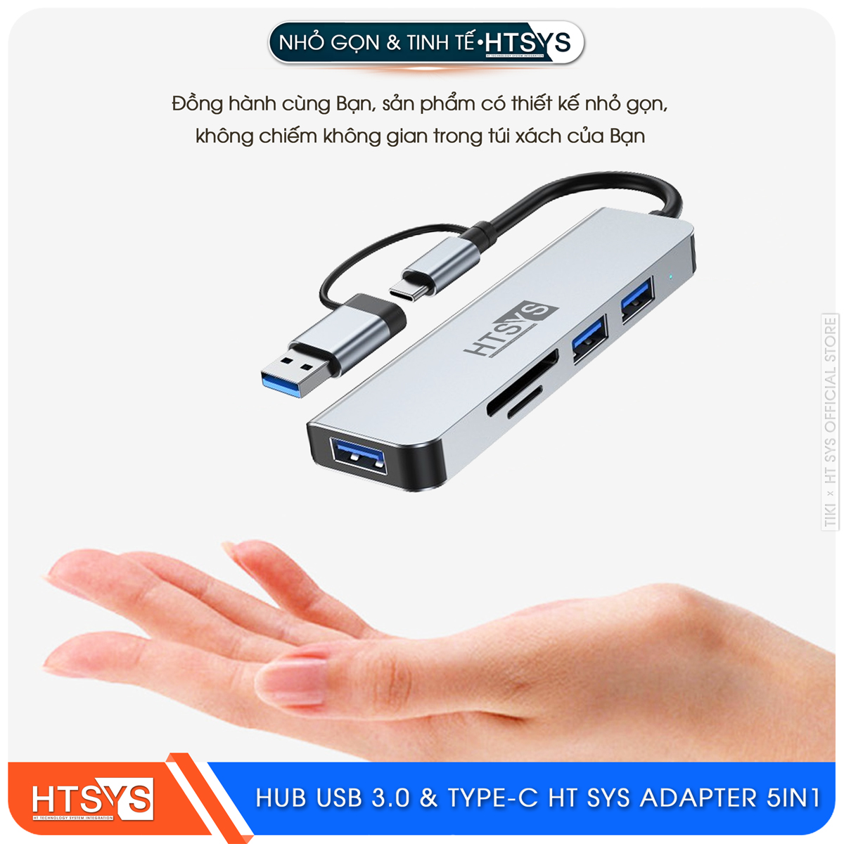 Hub Type C Và Hub USB HT SYS 5 in 1 To USB 3.0, SD, TF - Hàng Chính Hãng