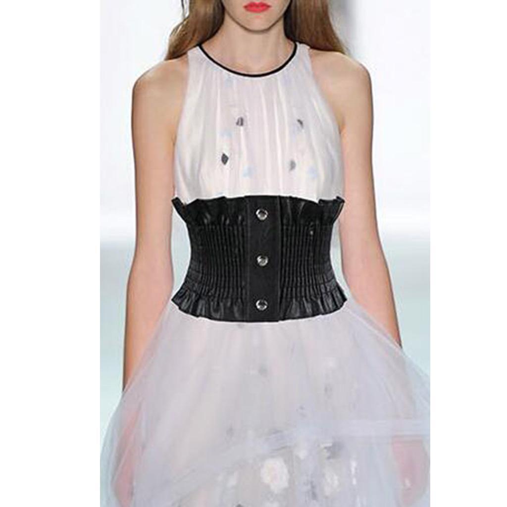Women Girls PU Leather Wide Waist Belt Elastic Band Corset