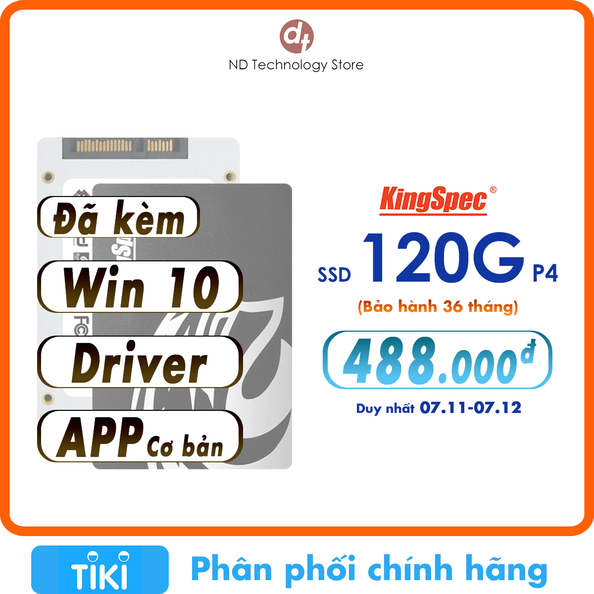 Ổ cứng SSD KingSpec 120GB / P4-120 đã gồm Windows 10 - Hàng Chính Hãng