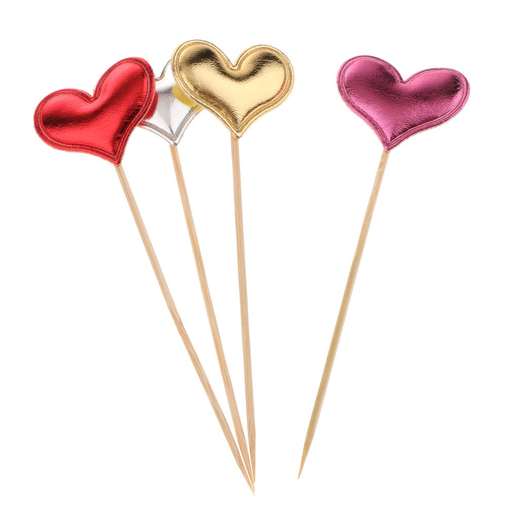 20 Pieces Toothpick Leather Heart Cupcake Picks Birthday Topper