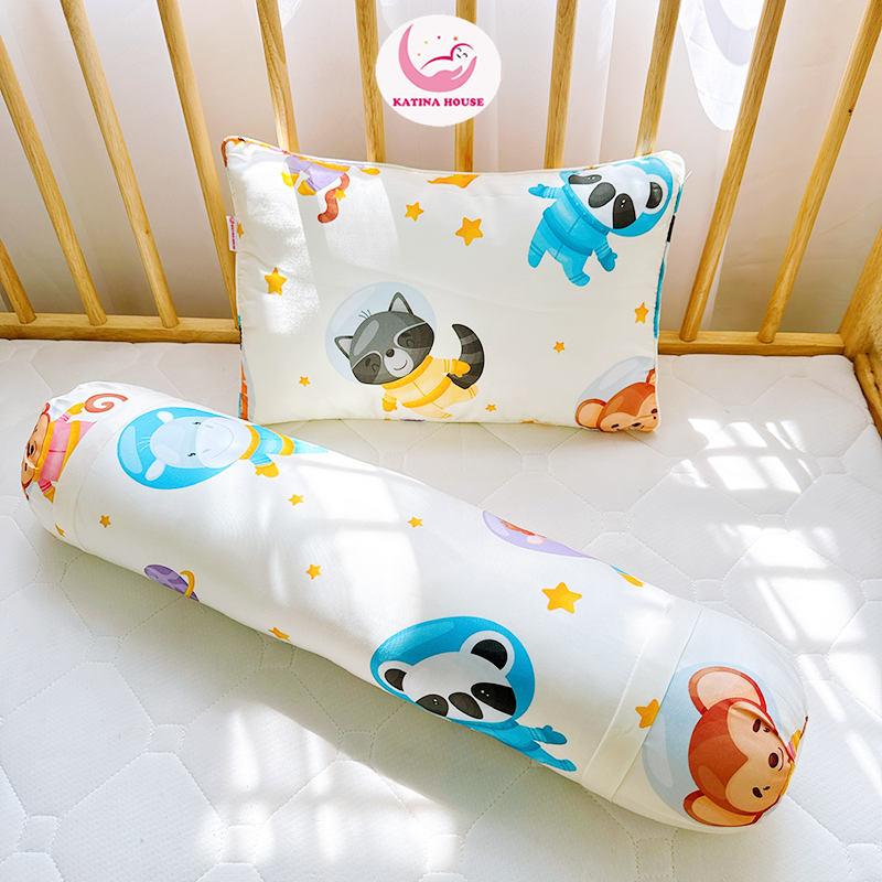 Bộ gối nằm, gối ôm Katina House cho bé 5-10t, gối gòn lông vũ nhân tạo, vải tencel mềm mịn thoáng mát
