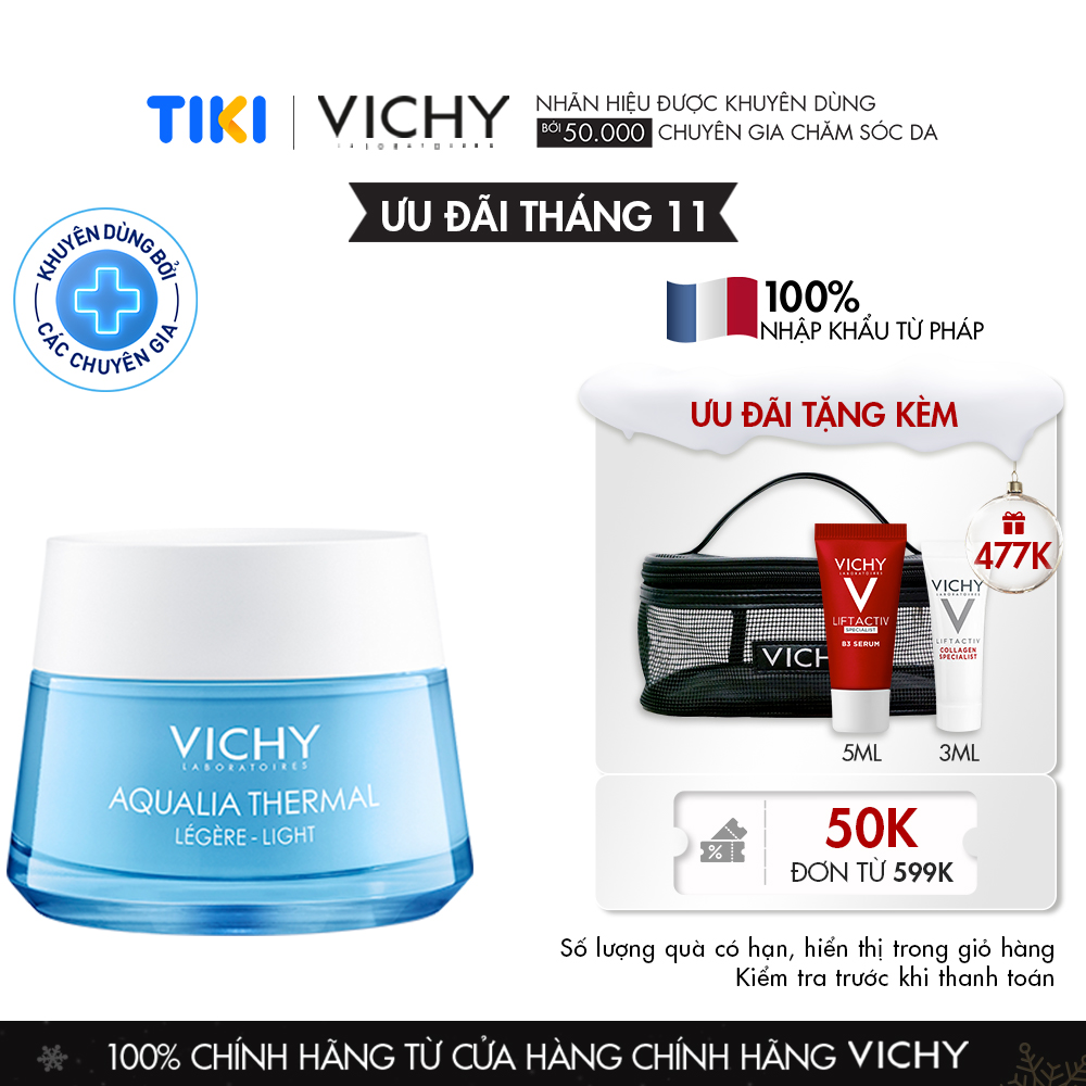 Kem Gel Dưỡng Ẩm Kích Hoạt & Giữ Nước Cho Da Thường & Da Khô Vichy Aqualia Thermal Rehydrating Light Cream (50ml) - MB067200