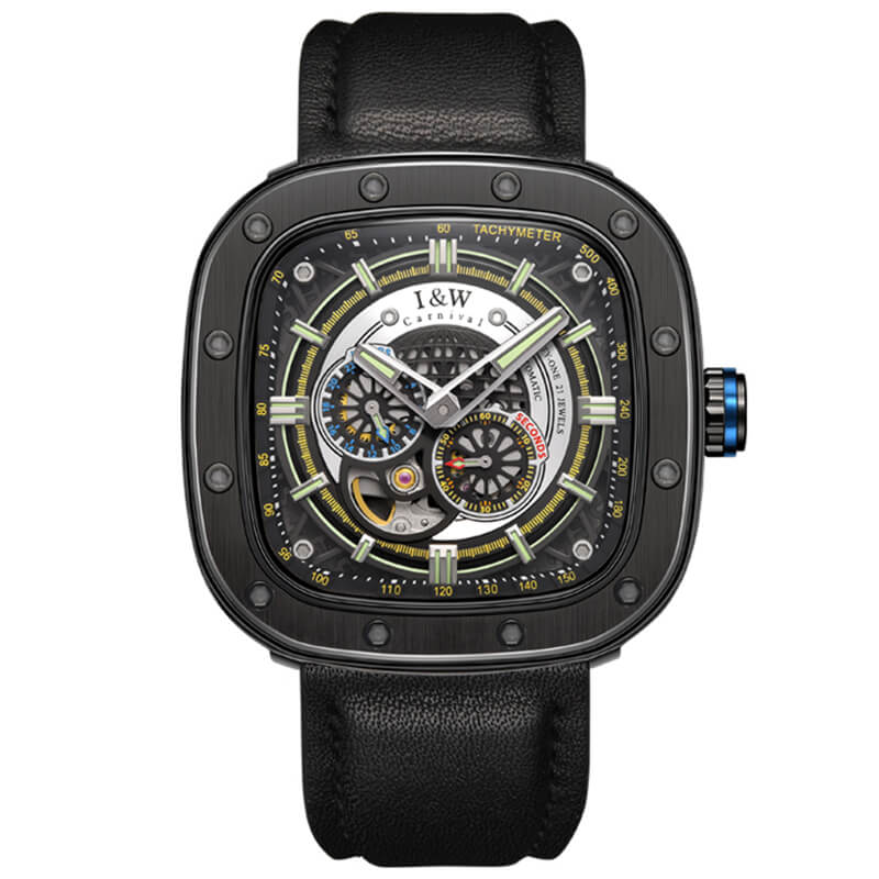 Đồng hồ nam chính hãng IW CARNIVAL IW666G-1 Kính sapphire ,chống xước,Chống nước ,Bảo hành 24 tháng,Máy cơ ,Dây da cao cấp,thiết kế lộ cơ thể thao
