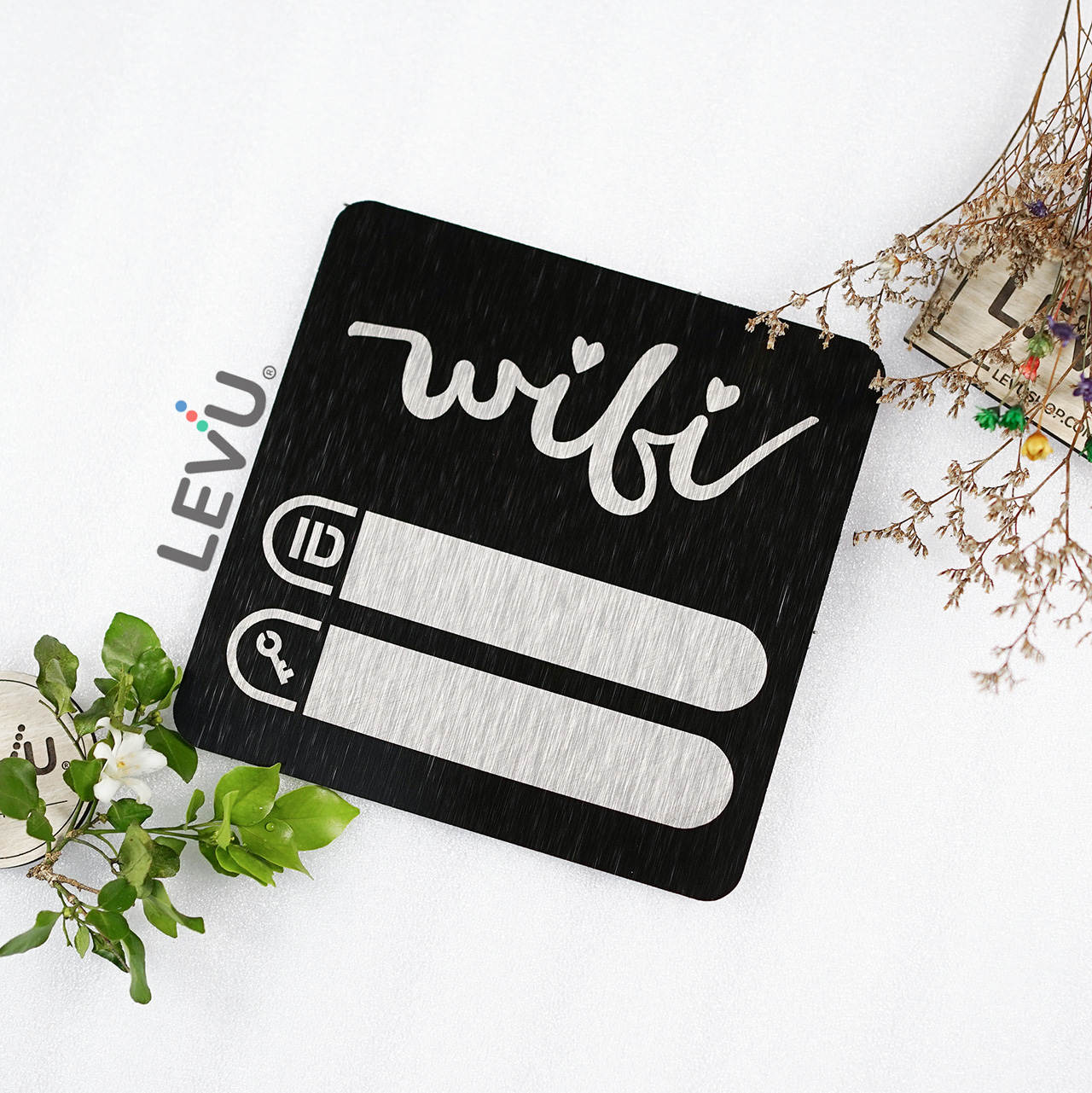 Bảng wifi nhôm alu xước đen cao cấp khắc laser trang trí quán cafe trà sữa