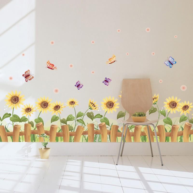 Decal dán tường hàng rào hoa hướng dương 02