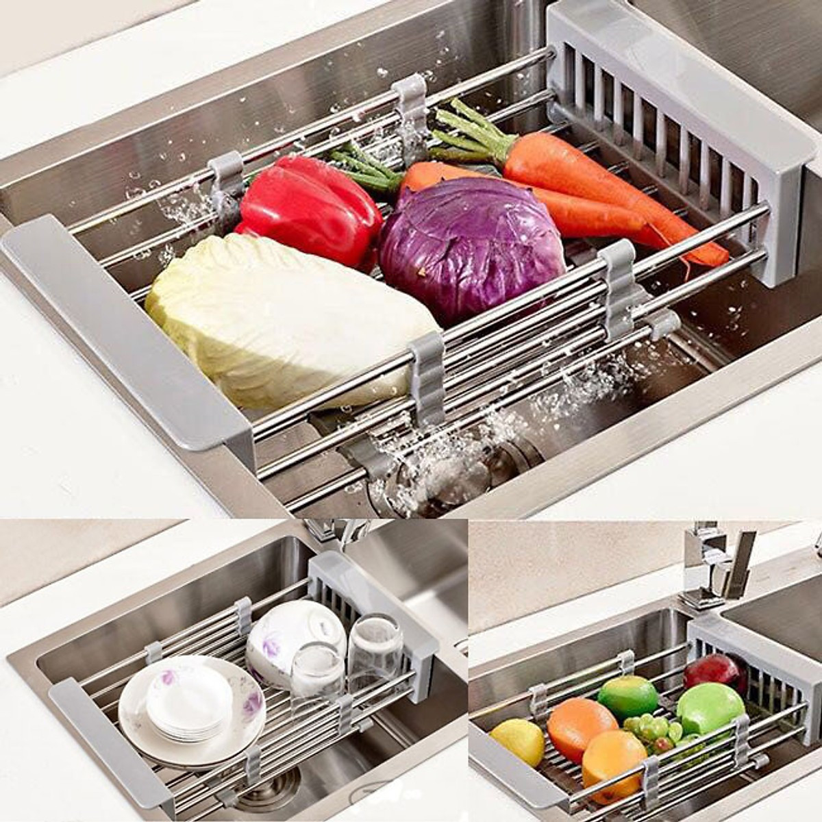 Combo chậu rửa chén bát inox Valenza 7843 hố lệch, vòi rửa bát inox nóng lạnh Lò xo, rá inox, bình xà phòng, bộ xả chậu