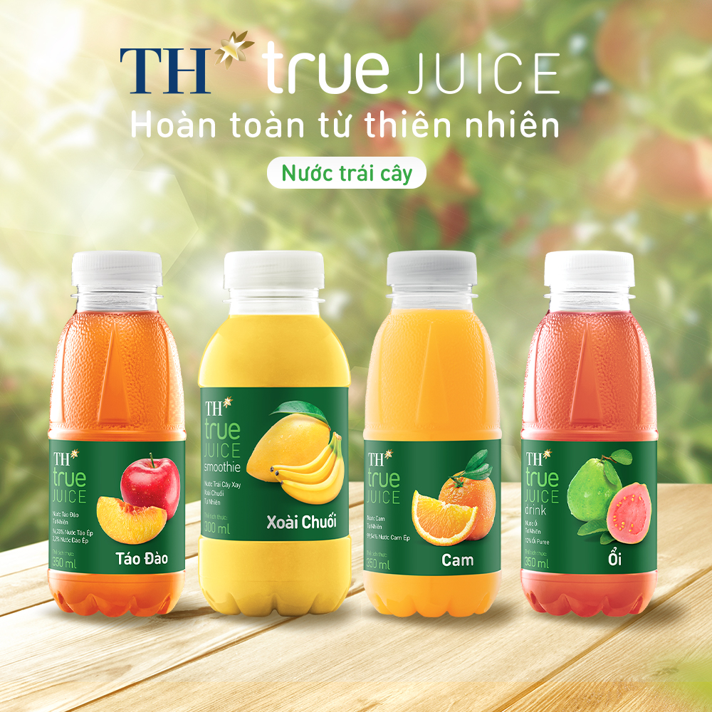 Thùng 24 chai mix táo đào, xoài chuối, cam, ổi tự nhiên TH True Juice 350ml (350ml x 24)