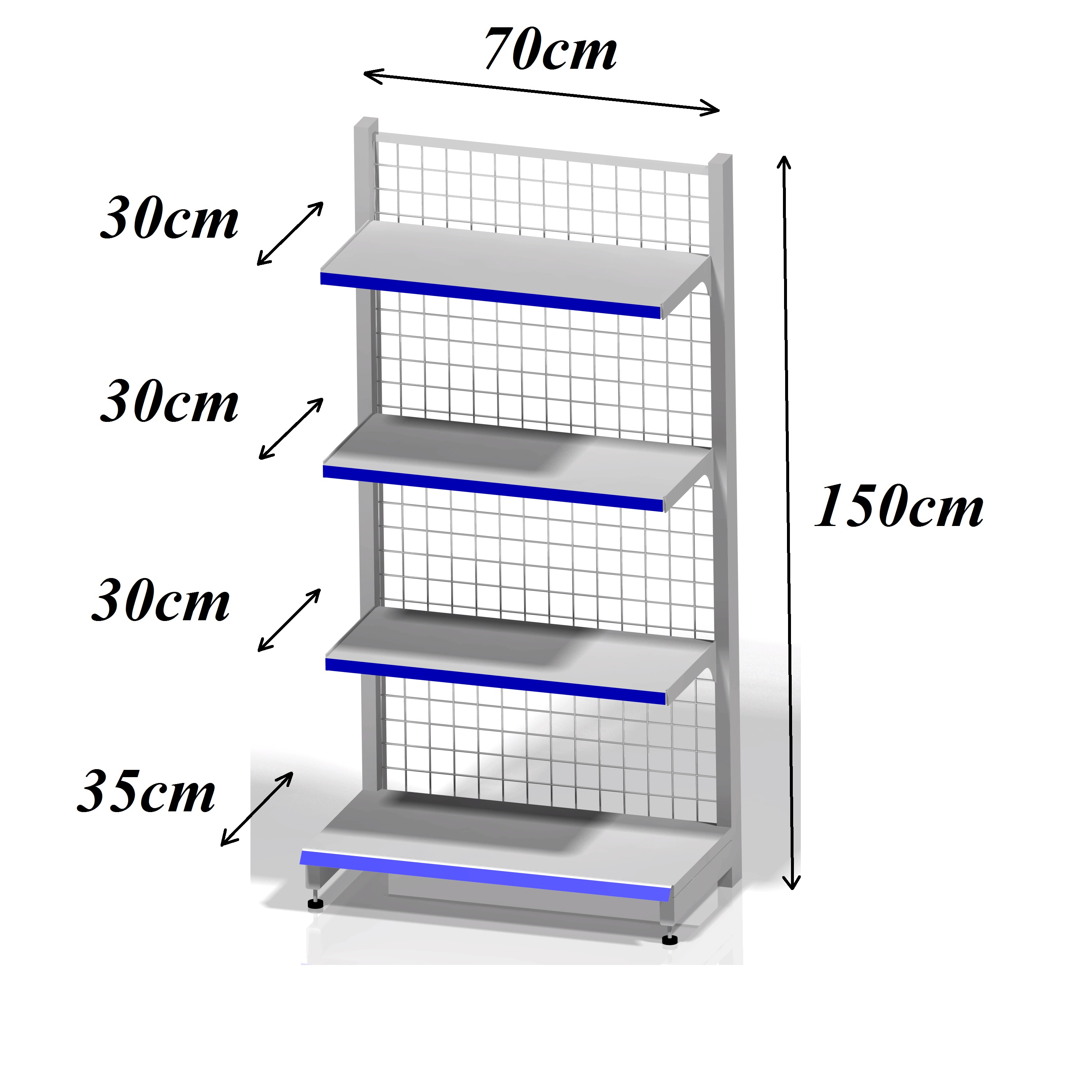 Kệ siêu thị áp tường (1 mặt) - Dài 70 x Rộng 35 x Cao 150 x 4 tầng