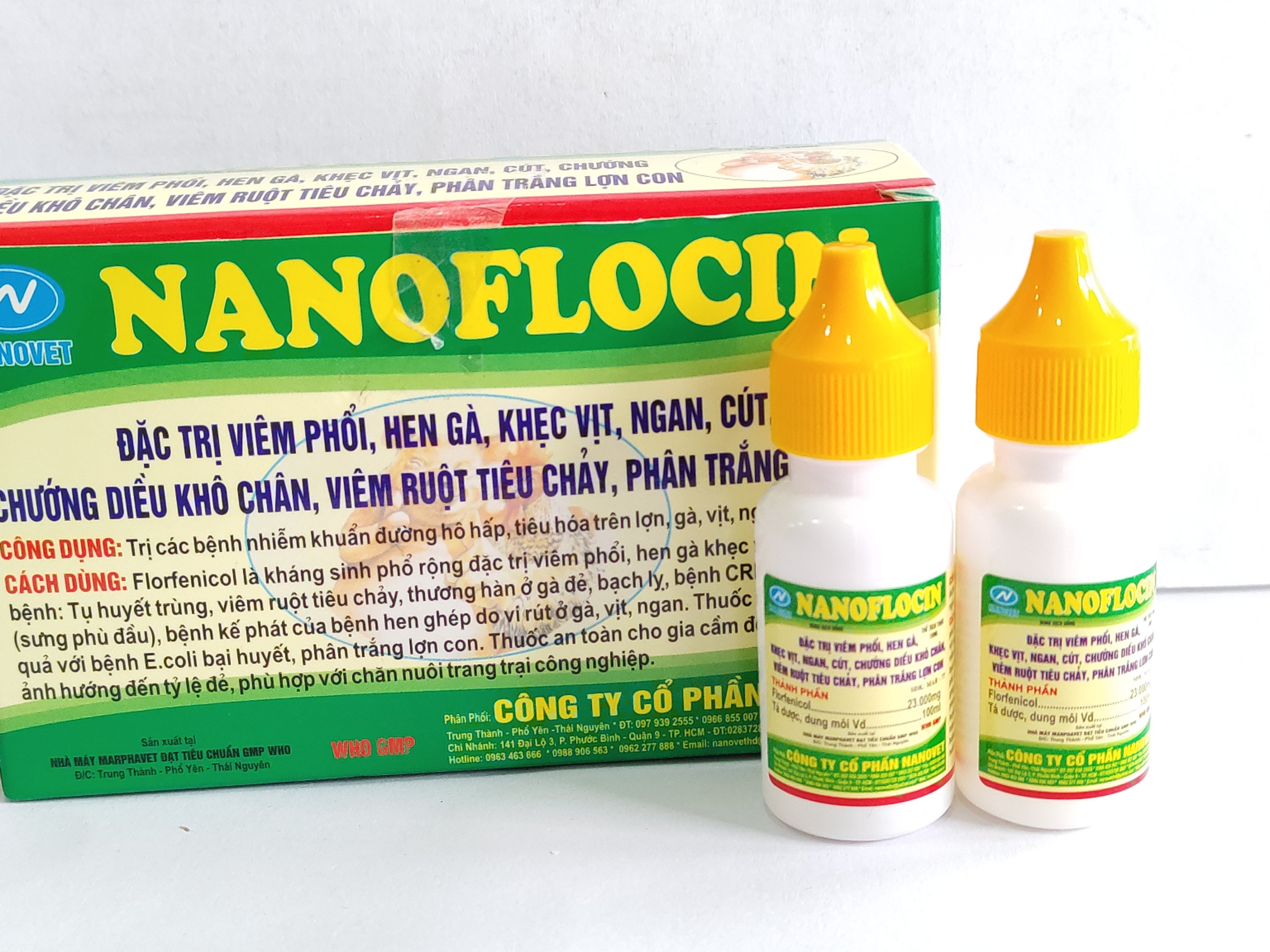 NANO NANOFLOCIN 10ML dung dịch uống đặc trị viêm phổi, hen gà, khẹc vịt, ngan, cút