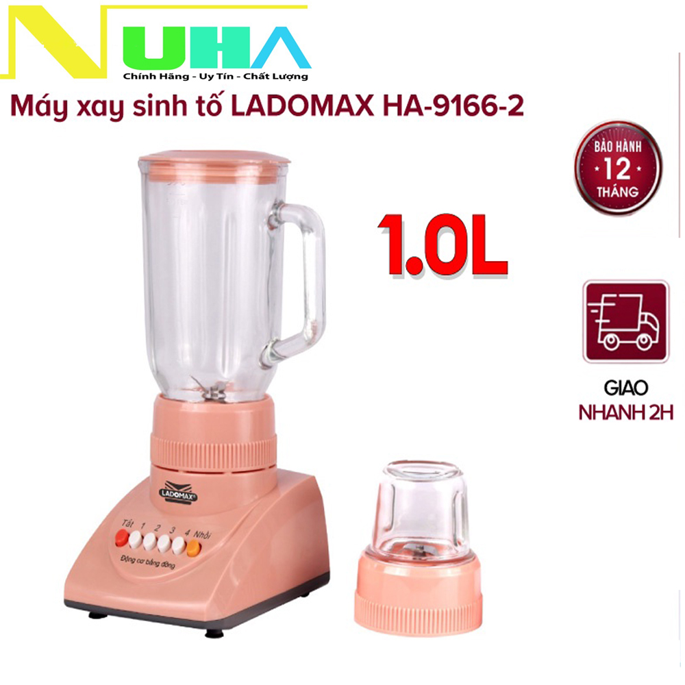 Máy xay sinh tố đa năng 2 cối 420W Ladomax HA-9166-2, cối thủy tinh, công nghệ Nhật bản - Hàng chính hãng