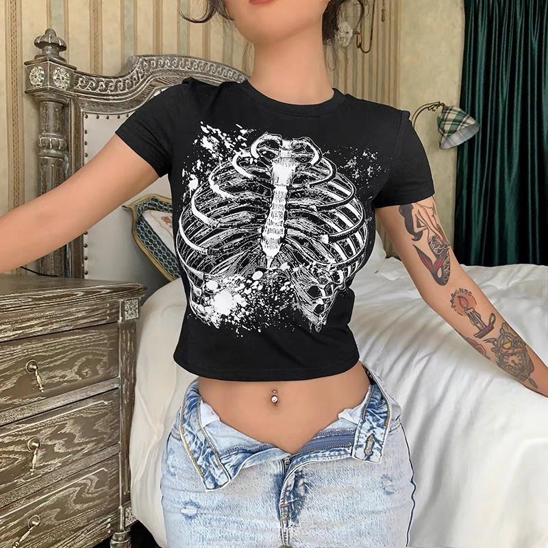 áo croptop hình xương chất lừ phong cách Âu Mỹ