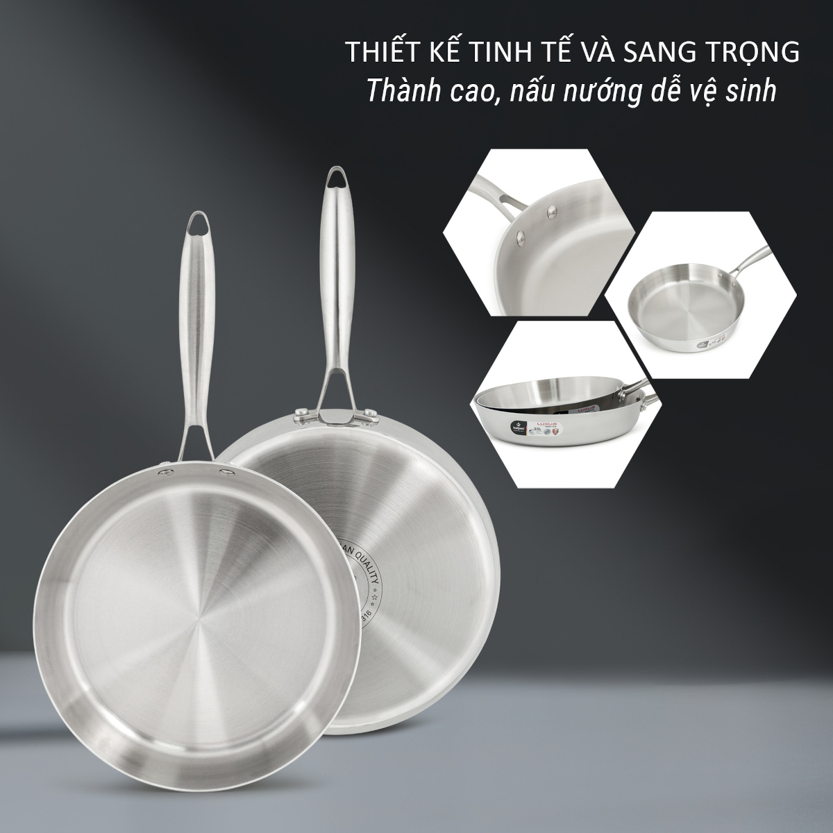 Chảo Inox 3 lớp đúc liền khối Kalpen Luxus size 28cm, bảo hành 5 năm