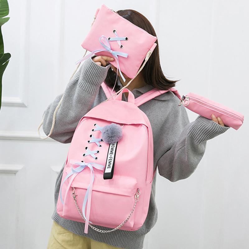 Bộ 4 Ba Lô Đi Học Nữ Thời Trang Nơ Trường Túi Cho Bé Gái Trẻ Em Túi Trẻ Em Schoolbag Cổ Túi Đeo Vai