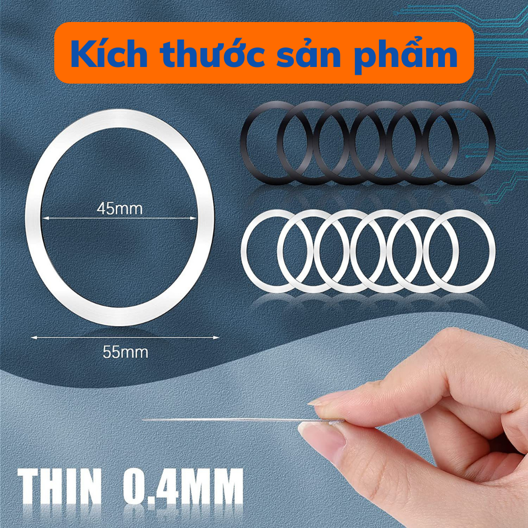 Vòng Từ Tính Kim Loại Dán Lưng Điện Thoại IP 8 Trở Lên - Vòng Nam Châm Sạc Không Dây