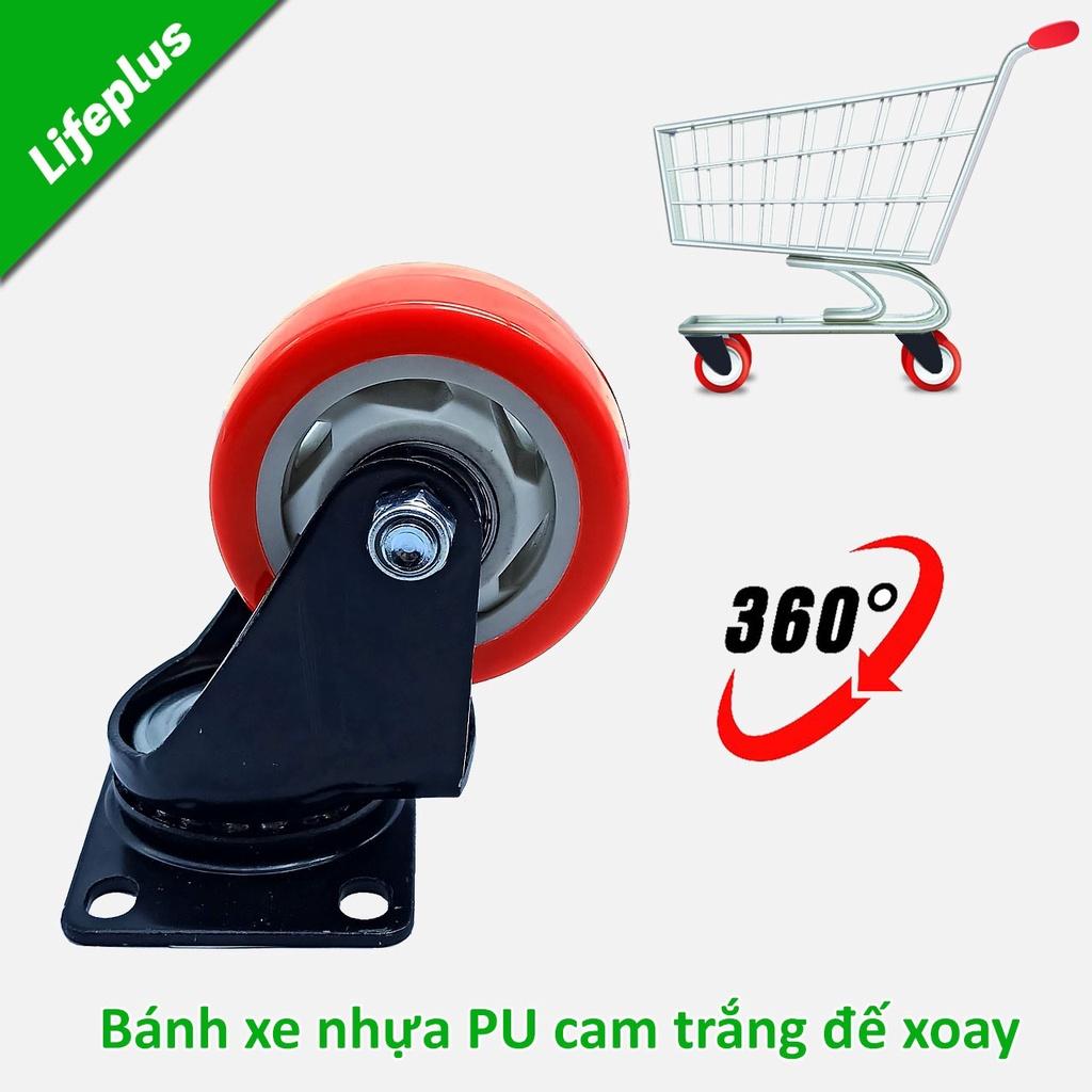 Bánh xe đẩy mặt đế xoay tải trọng 45kg lốp cam trắng rộng 32mm Φ60mm