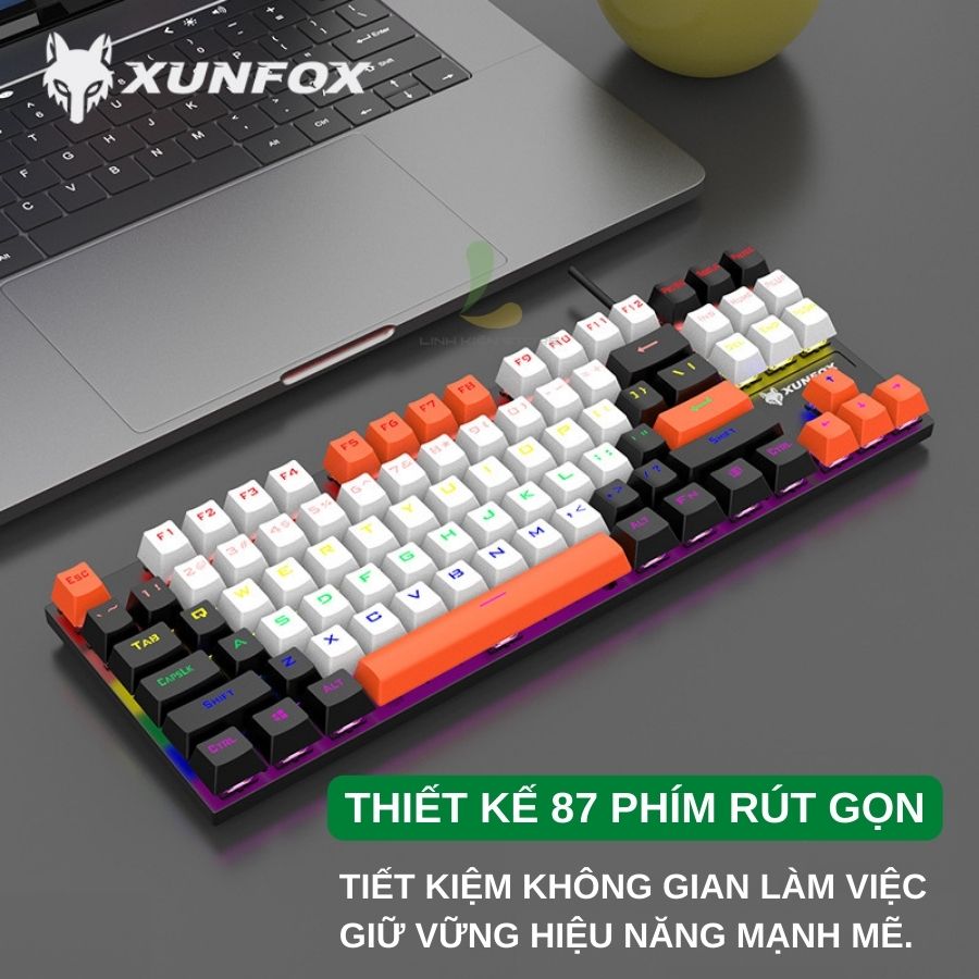 Bàn phím cơ XUNFOX K80 Blue switch - Bàn phím cơ gaming 87 phím kết nối có dây, tích hợp hiệu ứng đèn marquee siêu ngầu - Hàng nhập khẩu