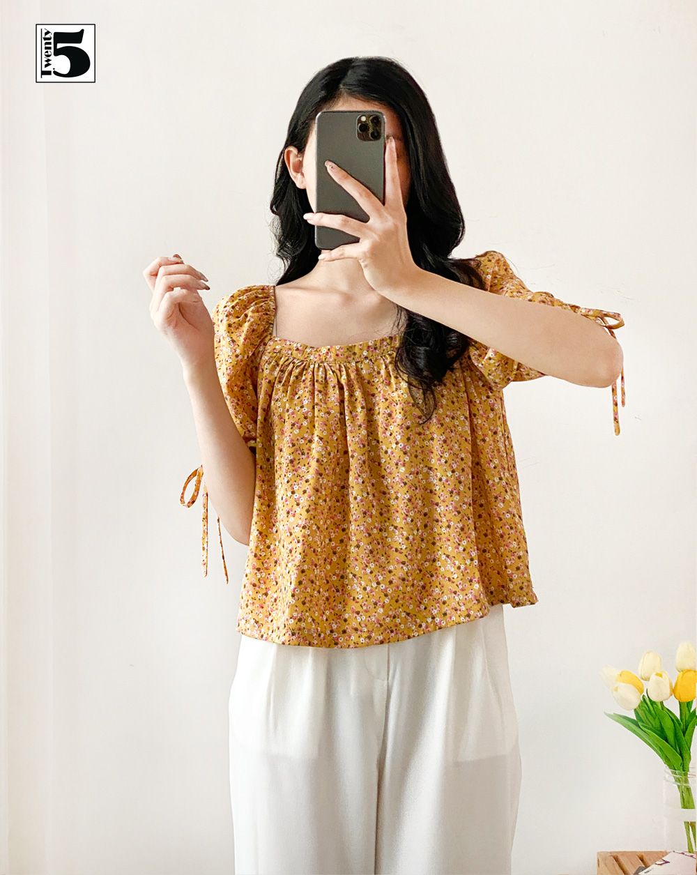 Áo sơ mi phồng nhún ngang ngực Twentyfive A14