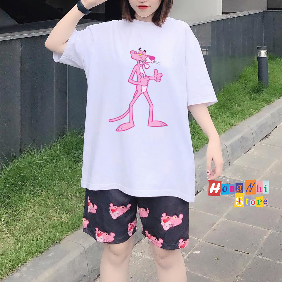 Quần Short Cartoon Unisex Hình Báo Hồng - Quần Đùi Hoạt Hình Siêu Cute - MM