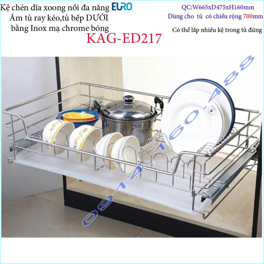Kệ chén dĩa xoong nồi đa năng âm tủ KAG-ED217-70cm, Kệ đa năng Euro có ray giảm chấn 70cm