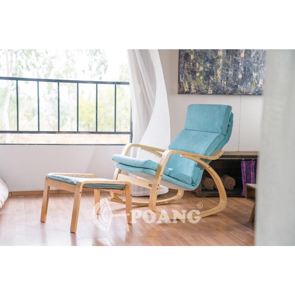 Ghế thư giãn | POANG | plywood óc chó/bạch dương | vải cotton | xanh | R67xS139xC86 cm