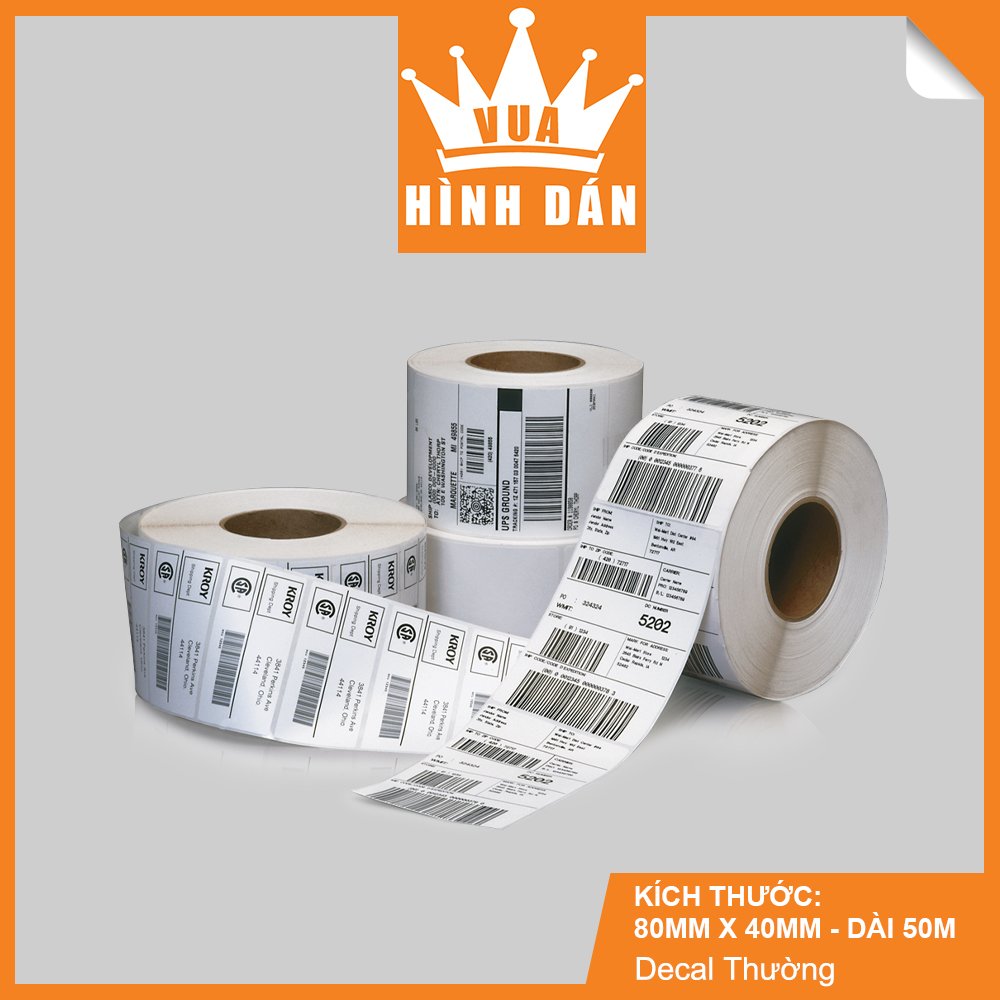 Decal Thường 80x40mm In Mã Vạch, In Tem Cuộn 50m