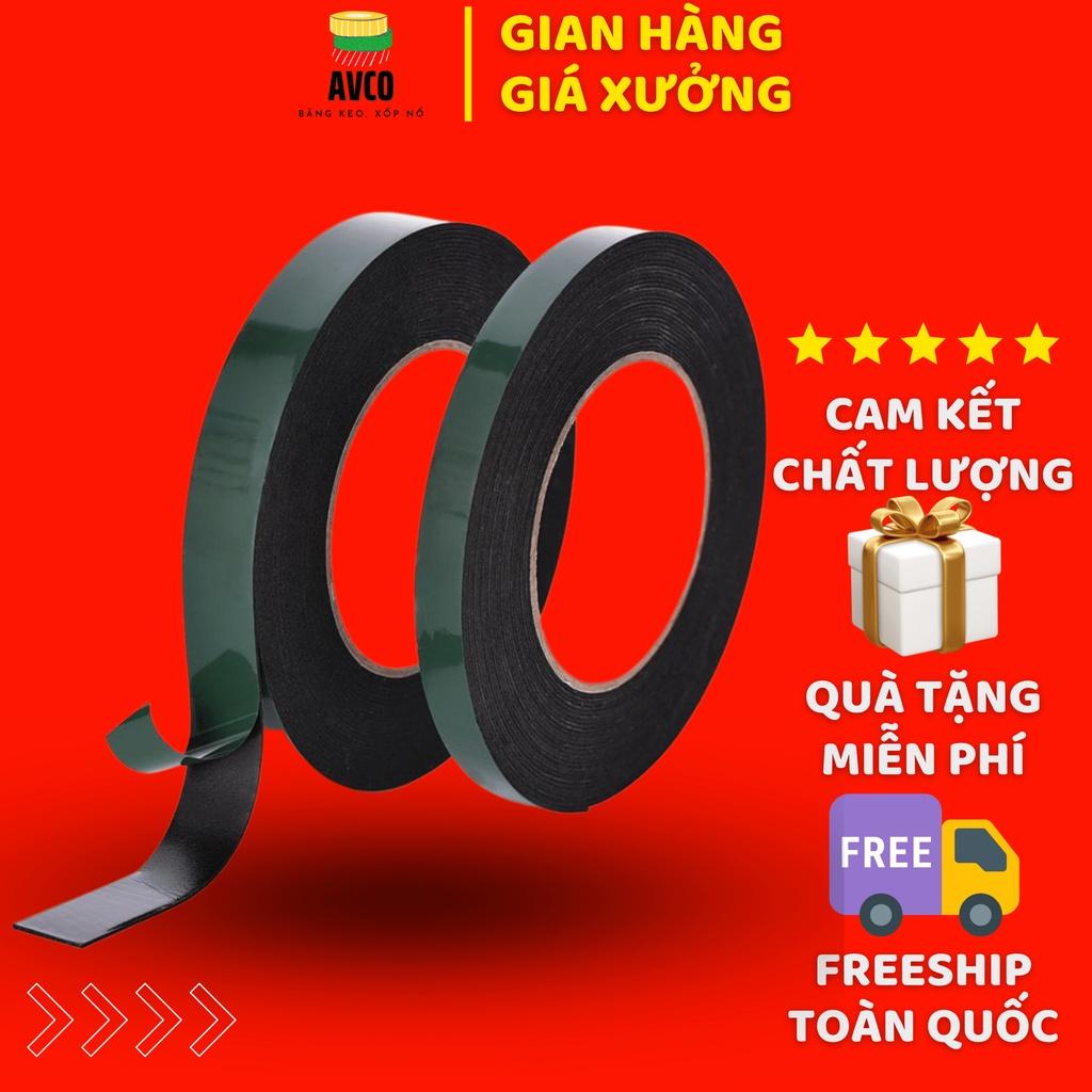 Băng dính xốp siêu dính, chịu nhiệt dùng dán thảm, xốp cách nhiệt 2 mặt dính xanh đen 20mm AVCO