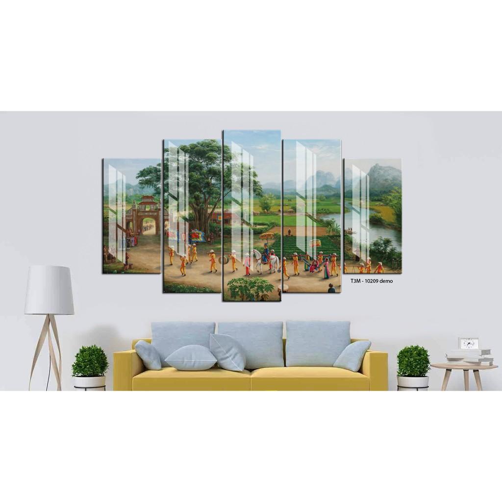 Tranh treo tường trang trí Đồng quê Việt Nam 5 tấm 3D/gỗ MDF Hàn Quốc chống ẩm mốc, mối mọt