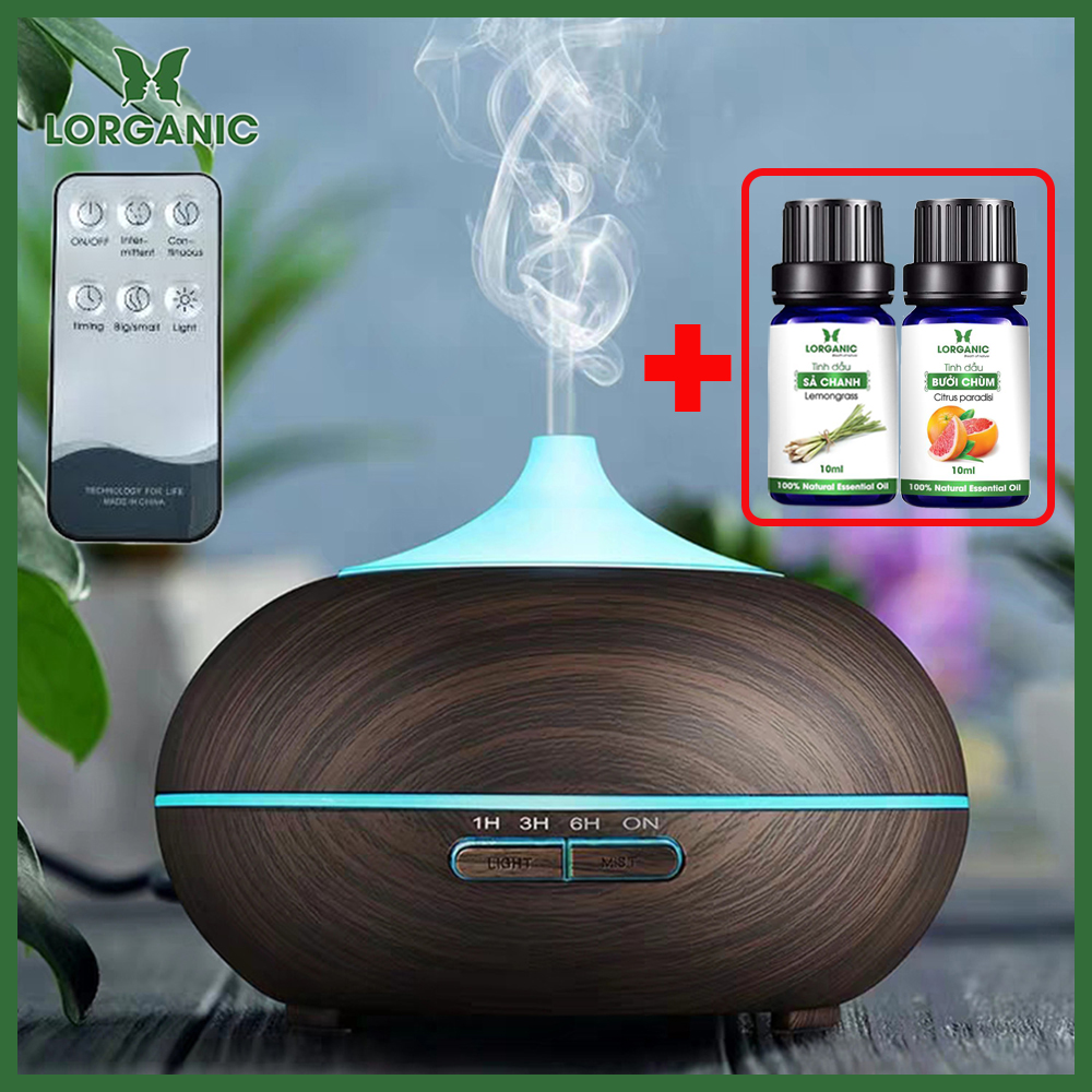 Combo máy khuếch tán/ máy xông tinh dầu Bí Ngô + tinh dầu sả chanh + tinh dầu bưởi chùm Lorganic