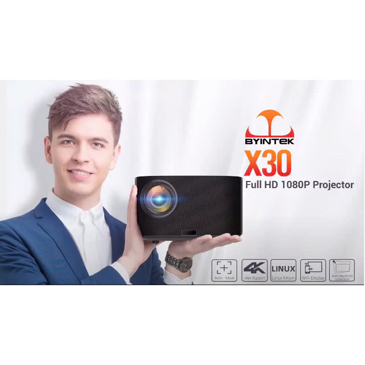 Máy chiếu mini thông minh BYINTEK X30 1080P Full HD, Tự động lấy nét,WIFI, LED, Home Cinema Projector - Hàng chính hãng