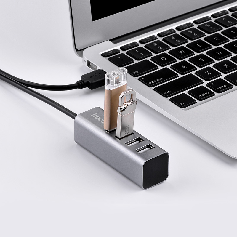 HUB USB 4 cổng Hoco truyền dữ liệu ổn định mở rộng cổng kết nối cho PC/Laptop HB1 - Hàng chính hãng