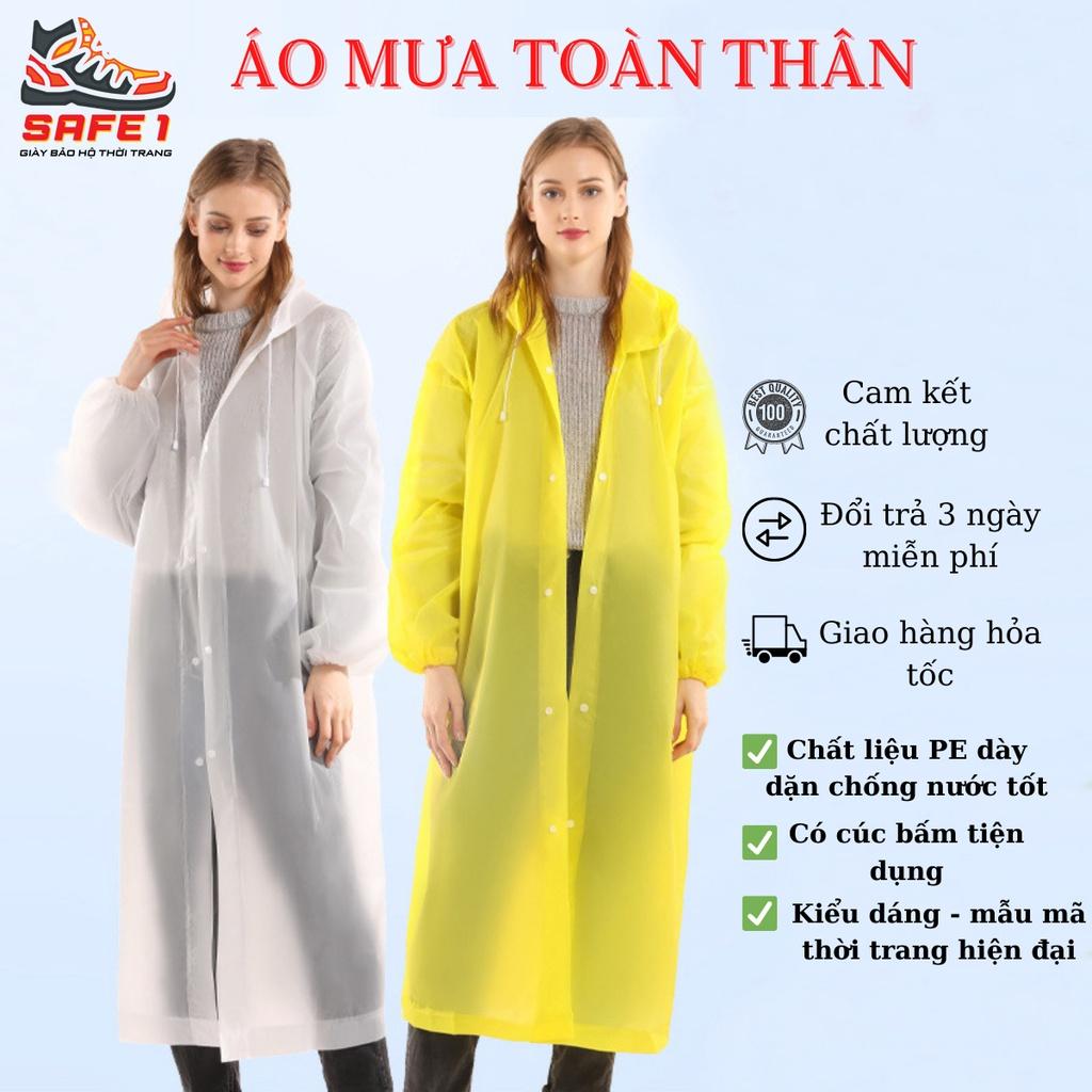 Áo mưa liền thân đi bộ tay bo chất liệu sợi PE-Eva. Kiểu dáng thời trang dùng được nhiều lần