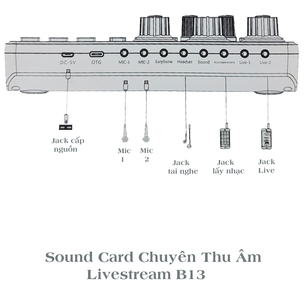 Sound Card VINETTEAM B13 Hát Karaoke, Livestream, thu âm chuyên nghệp Tích Hợp Bluetooth ,Autotune,Giả Giọng, Pin Sạc, Kết Nối Được 2 Micro Và 2 Tai Nghe phiên bản mới - Hàng Chính Hãng