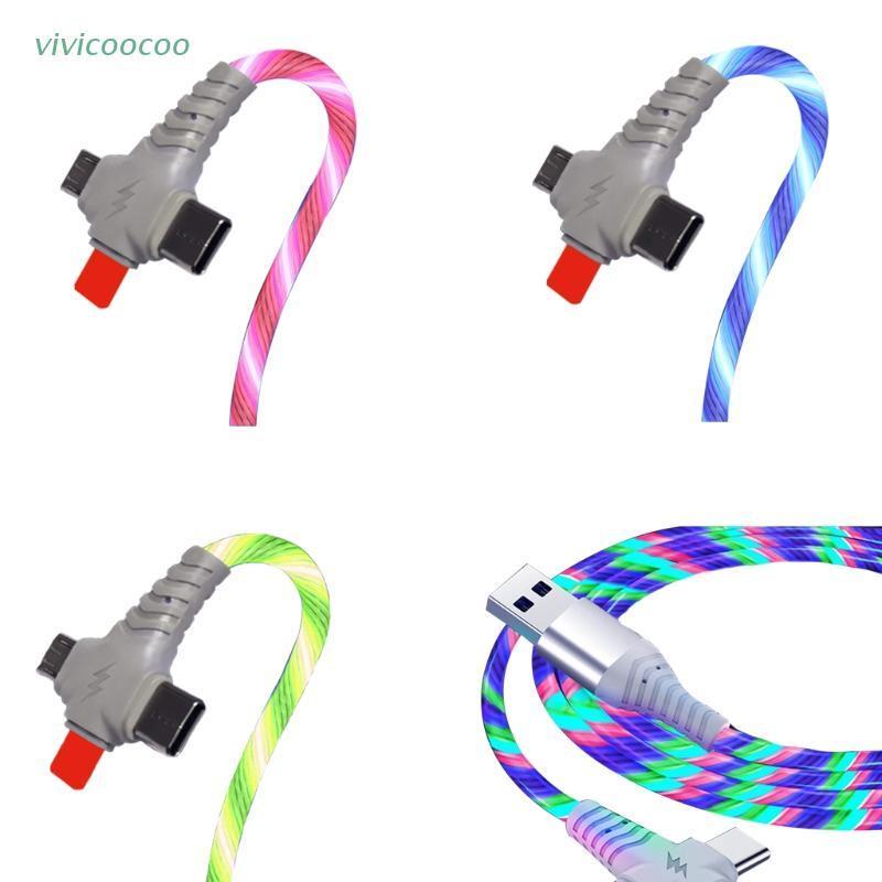 Dây cáp sạc nhanh đồng bộ dữ liệu 3 trong 1 USB có đèn LED phát sáng