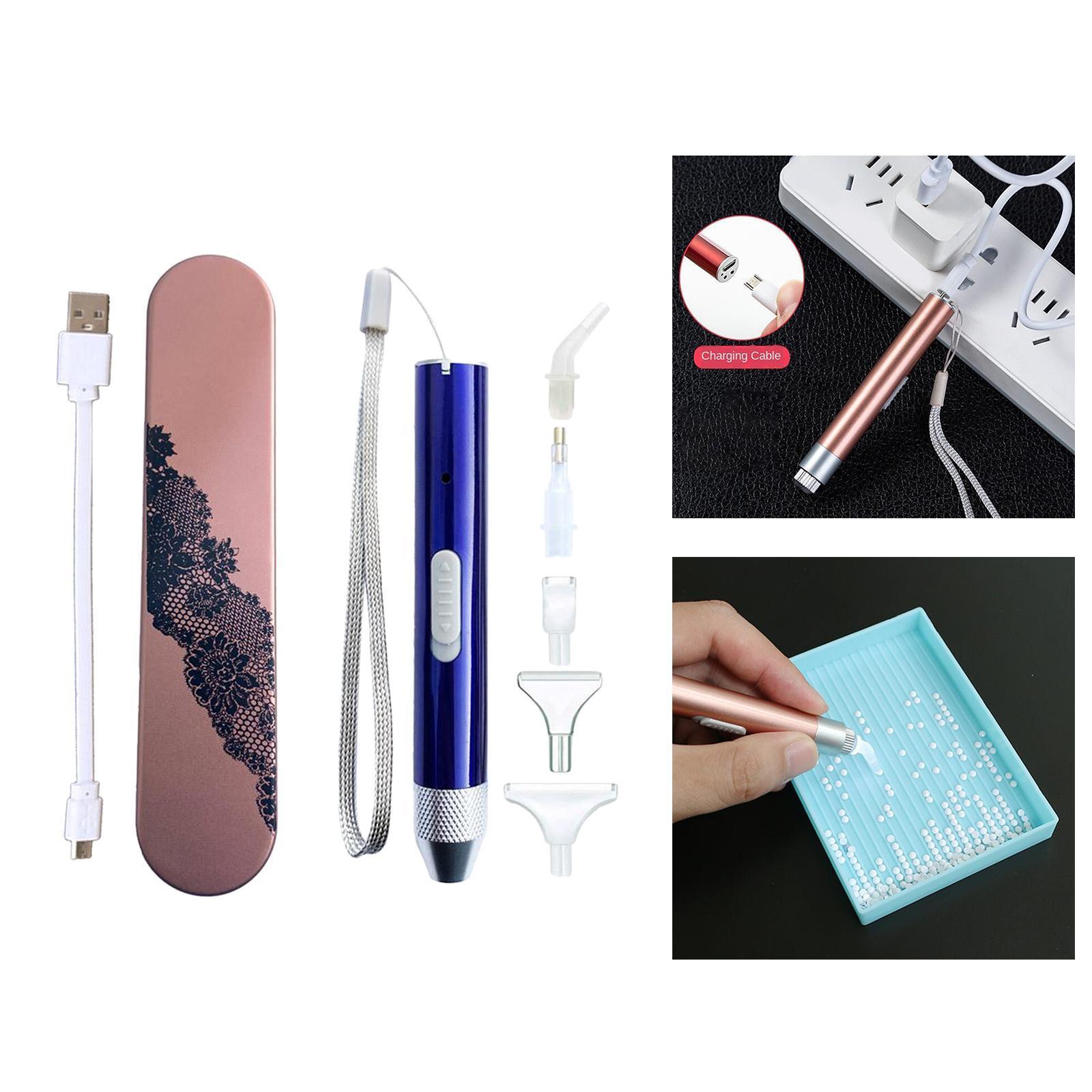 5D Diamond Painting Point Drill Pen, Square Round Drill DIY Accessories Lighting Diamond Painting Tool with USB Cable and Storage Bag