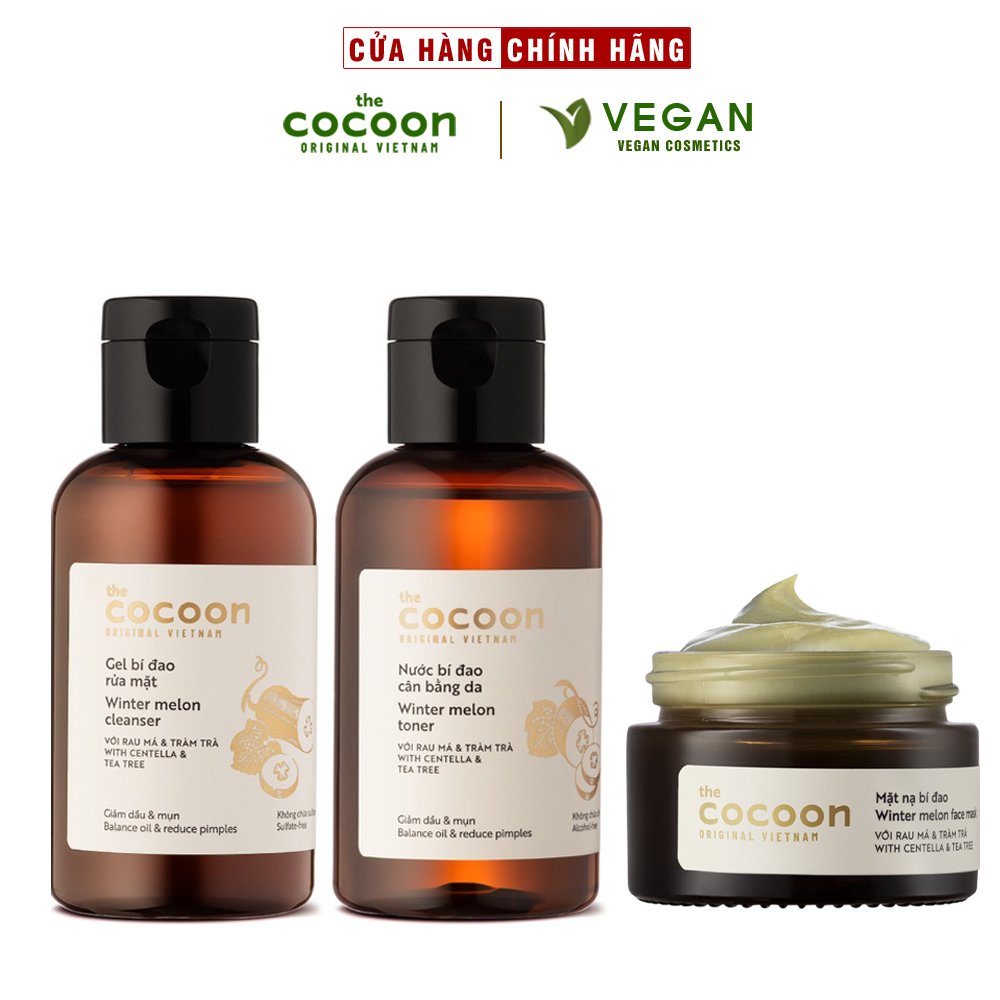 Bộ 3 Gồm Gel rửa mặt bí đao 140ml + Toner nước cân bằng da 140ml + Mặt nạ bí đao cocoon 30ml