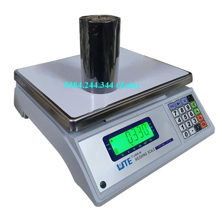 Bộ sản phẩm in tem phiếu khối lượng gồm cân điện tử thông dụng UTE UWA-N mức cân 3kg, độ chia 0.1g và máy in LP50
