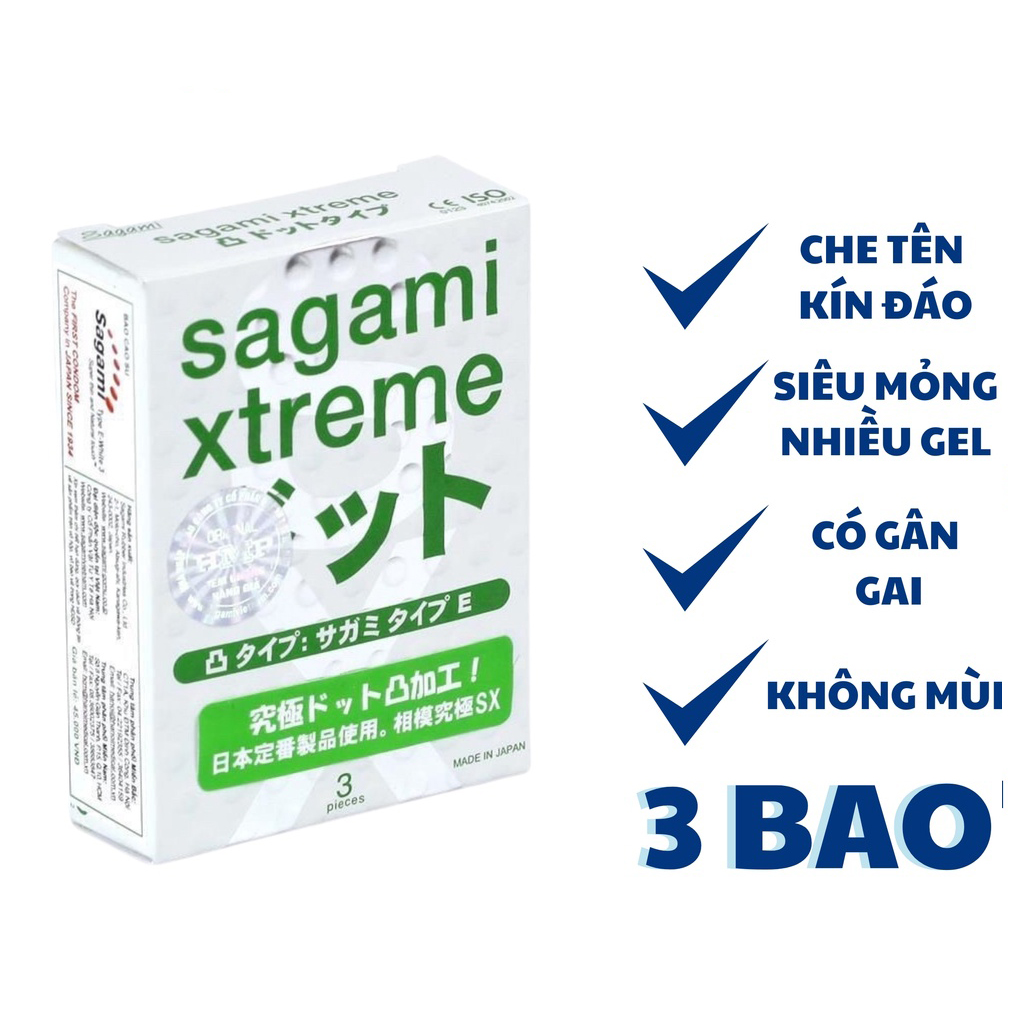 Bao Cao Su Gai Sagami White 3pcs (Nhật Bản) + BCS Kéo Dài Thời Gian Power Men Cá Ngựa Đen 3pcs (Hàn Quốc) - 100% Hàng Chính Hãng - Che Tên Sản Phẩm